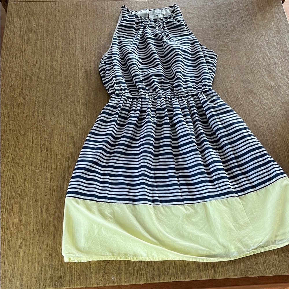 Old Navy-Sun Dress Navy/White Stripes, Yellow Trim Sleeveless, Fit & Flare,Sz S